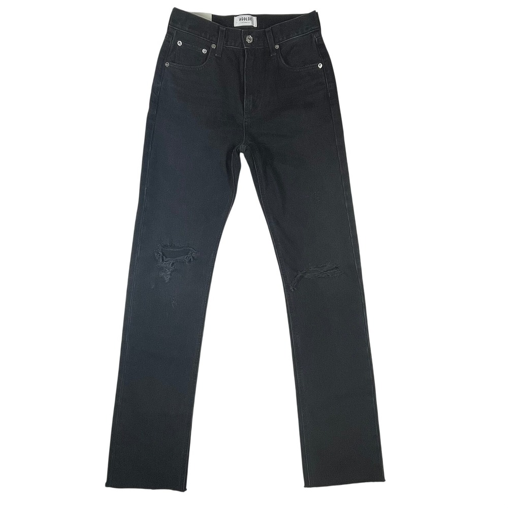 AGOLDE Cherie High Rise Straight Jeans Women 24 (Fits 26x31) Black Distressed